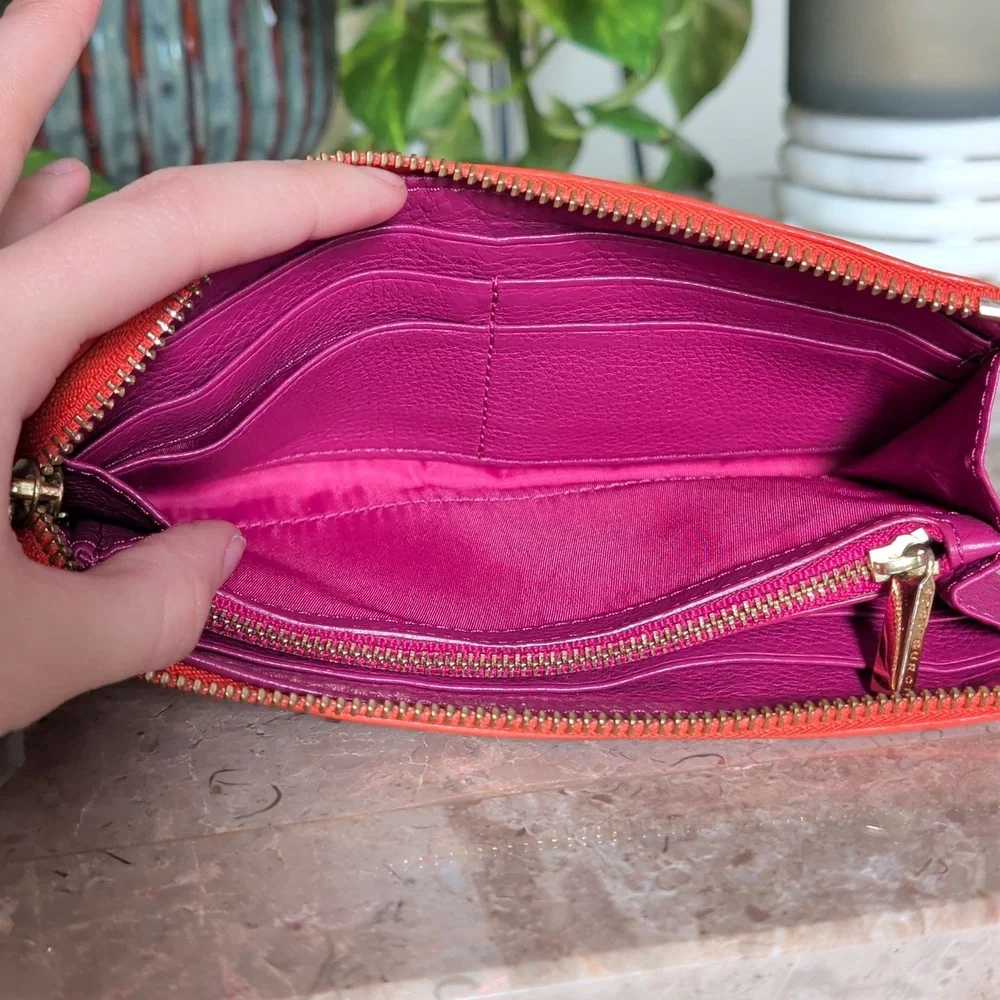 LIKE NEW Tory Burch Orange & Purple Wallet - Picture 9 of 11